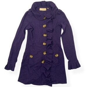 Anthropologie Charlie & Robin Purple Ruffle Button Front Wool Pea Coat Women S